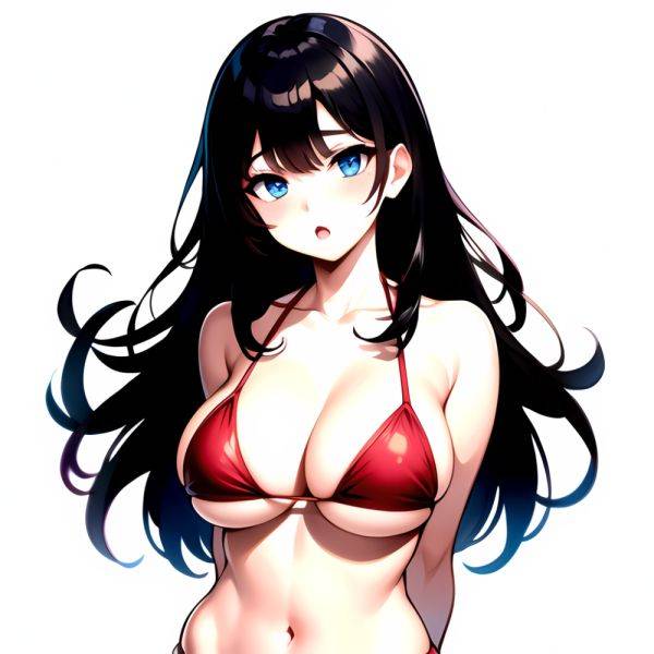 1girl O Absurdres Bikini Red Bikini Black Hair Blue Eyes Breasts Cleavage Collarbone Commentary Request Highres Large Breasts Lo, 1025503534 - AIHentai - aihentai.co on pornintellect.com