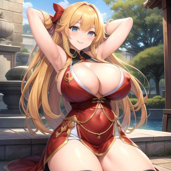 1girl Blonde Hair Breasts Cleavage Grenadier Manga Haganef Huge Breasts Long Hair Nipples Pussy Smile Tendou Rushuna Arms Behind, 634576970 - AIHentai - aihentai.co on pornintellect.com