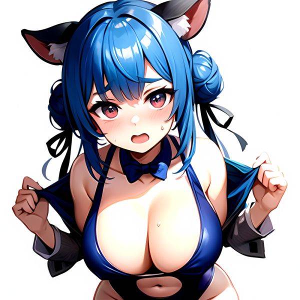 1girl Alternate Breast Size Animal Ear Fluff Animal Ears Animal Print Blue Hair Blush Breasts Cleavage Cutout Clothing Cutout Co, 3042279921 - AIHentai - aihentai.co on pornintellect.com