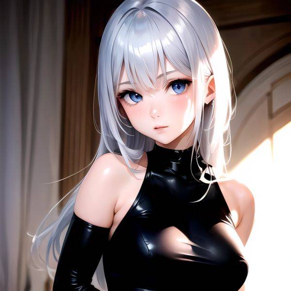 1girl Sexy Blue Eyes Silver Hair Arms Behind Back Facing The Camera Looking At The Camera, 3495721352 - AIHentai - aihentai.co on pornintellect.com