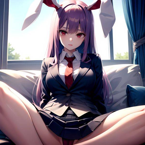 Ai Assisted Breasts Highres Medium Breasts Red Eyes Reisen Udongein Inaba Sitting Spread Legs Touhou, 3035997606 - AIHentai - aihentai.co on pornintellect.com