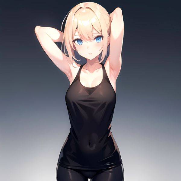 1girl Solo Tank Top Leggings Blue Eyes Standing Fully Clothed Pov Simple Background Arms Behind Head, 1899315749 - AIHentai - aihentai.co on pornintellect.com