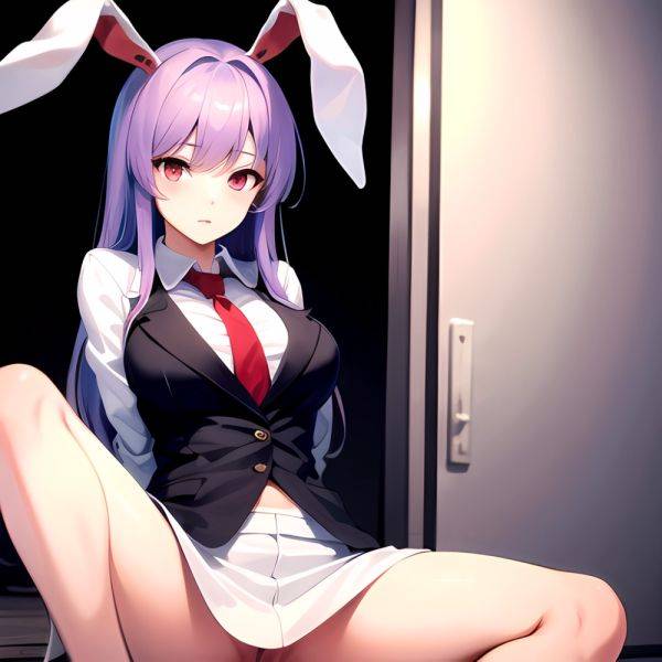 Ai Assisted Breasts Highres Medium Breasts Red Eyes Reisen Udongein Inaba Sitting Spread Legs Touhou Arms Behind Back, 1359407050 - AIHentai - aihentai.co on pornintellect.com