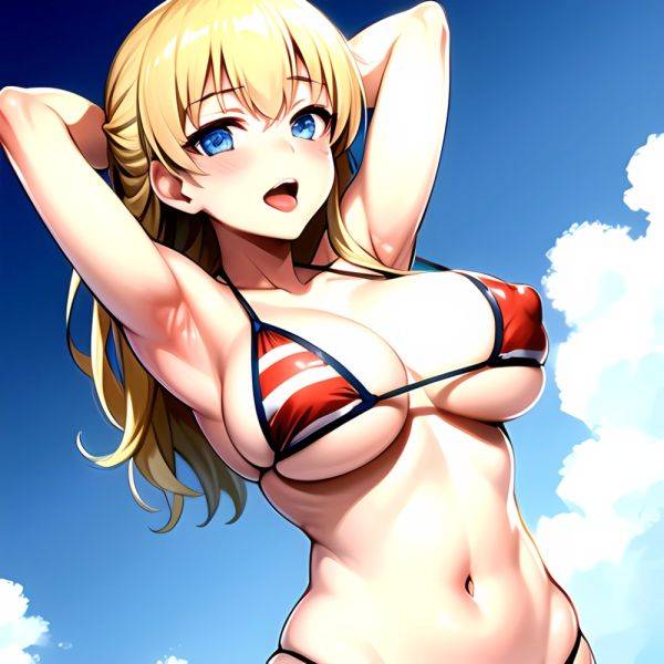 1girl American Flag Bikini Armpits Arms Behind Head Bikini Blonde Hair Blue Eyes Blush Breasts Covered Erect Nipples Flag Print, 2603172351 - AIHentai - aihentai.co - Usa on pornintellect.com