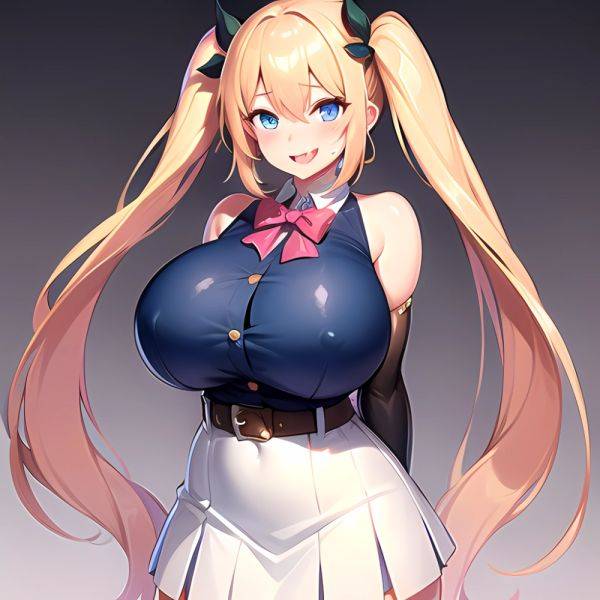 1girl Aymusk Belt White Skirt Blonde Hair Blue Eyes Blush Bow Bowtie Breasts Curvy Elbow Gloves Fang Gloves Gradient Background, 1082423170 - AIHentai - aihentai.co on pornintellect.com