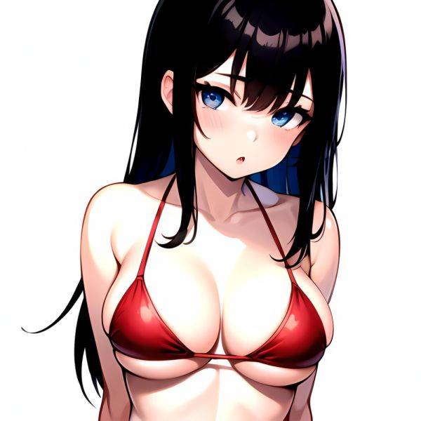 1girl O Absurdres Bikini Red Bikini Black Hair Blue Eyes Breasts Cleavage Collarbone Commentary Request Highres Large Breasts Lo, 32292711 - AIHentai - aihentai.co on pornintellect.com