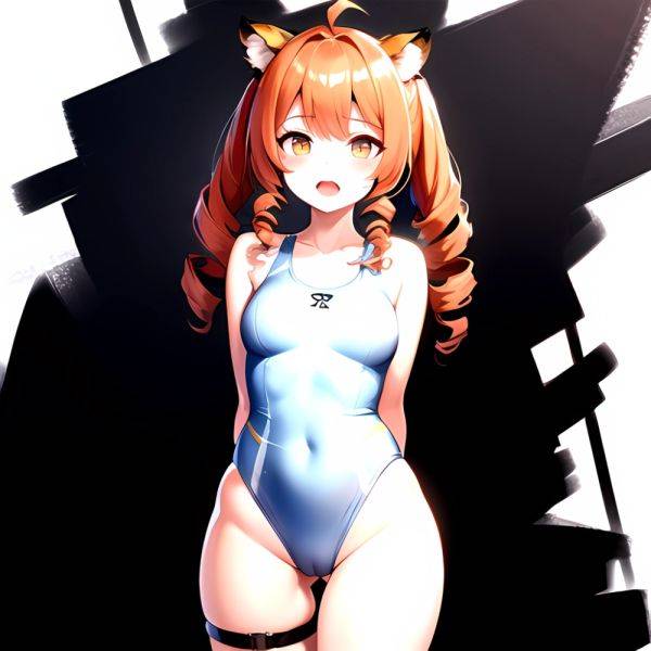 1girl Ahoge Animal Ears Arknights Black One Piece Swimsuit Blush Center Opening Drill Hair Drill Sidelocks Groin Highres Invisib, 2886665671 - AIHentai - aihentai.co on pornintellect.com