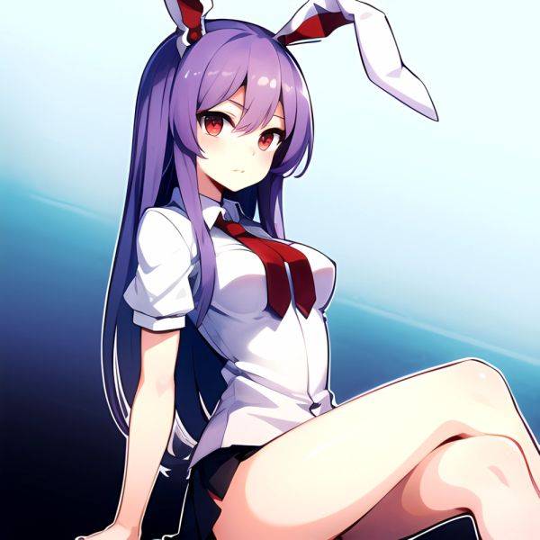 Ai Assisted Breasts Highres Medium Breasts Red Eyes Reisen Udongein Inaba Sitting Spread Legs Touhou Arms Behind Back White Outl, 1443483040 - AIHentai - aihentai.co on pornintellect.com