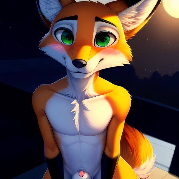 Solo Male Fox Anthro Zootopia Style Detailed Background Slim Smiling Balls Sheath Soft Shading Nighttime Green Eyes 4k Hi Res, 1315055181 - AIHentai - aihentai.co on pornintellect.com