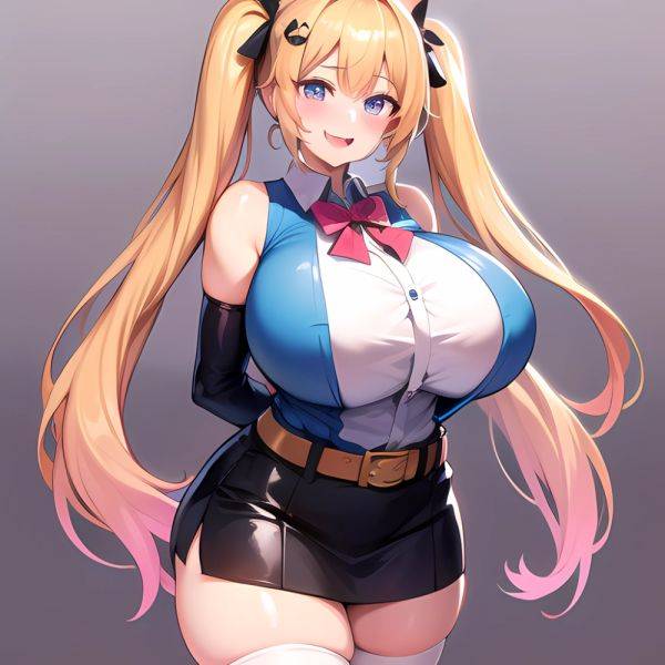 1girl Aymusk Belt White Skirt Blonde Hair Blue Eyes Blush Bow Bowtie Breasts Curvy Elbow Gloves Fang Gloves Gradient Background, 773953072 - AIHentai - aihentai.co on pornintellect.com