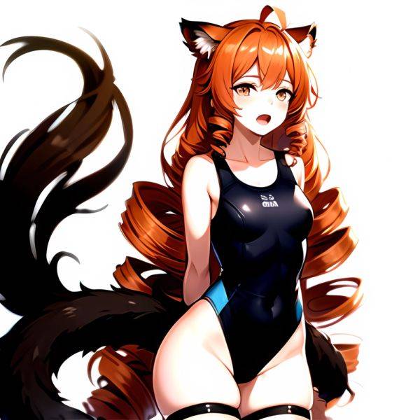 1girl Ahoge Animal Ears Arknights Black One Piece Swimsuit Blush Center Opening Drill Hair Drill Sidelocks Groin Highres Invisib, 2509883468 - AIHentai - aihentai.co on pornintellect.com