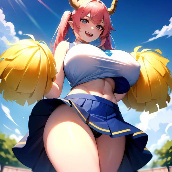 1girl Absurdres Blue Skirt Bluefrok Breasts Cheerleader Dragon Girl Dragon Horns Highres Holding Holding Pom Poms Horns Huge Bre, 2504998363 - AIHentai - aihentai.co on pornintellect.com