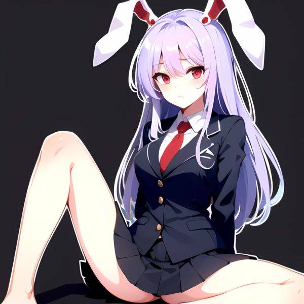 Ai Assisted Breasts Highres Medium Breasts Red Eyes Reisen Udongein Inaba Sitting Spread Legs Touhou Arms Behind Back White Outl, 709707270 - AIHentai - aihentai.co on pornintellect.com