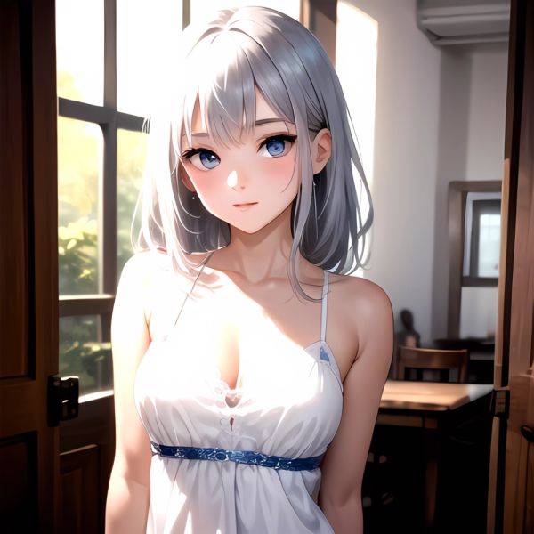 1girl Sexy Blue Eyes Silver Hair Arms Behind Back Facing The Camera Looking At The Camera, 617735668 - AIHentai - aihentai.co on pornintellect.com