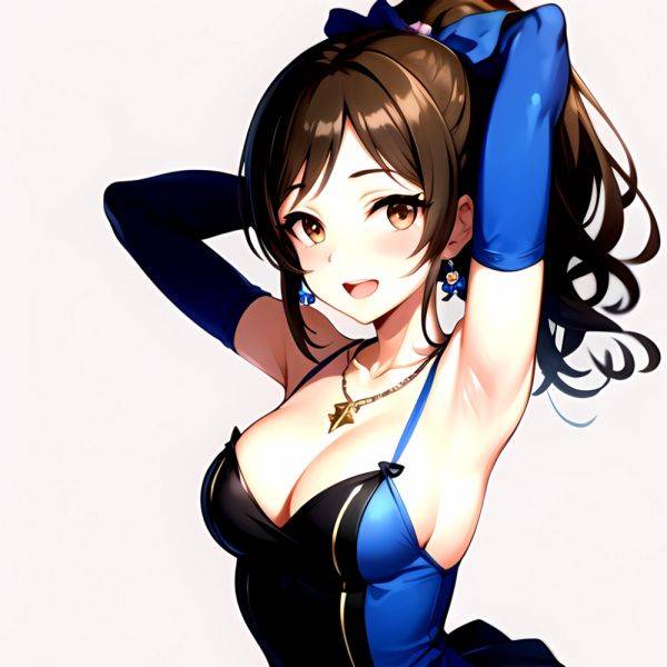 1girl Absurdres Armpits Arms Up Ayase Honoka Black Gloves Blue Bow Blue Dress Blush Bow Breasts Brown Eyes Brown Hair, 2216573083 - AIHentai - aihentai.co on pornintellect.com