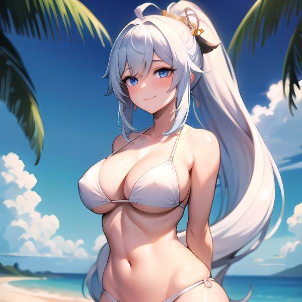 1girl Absurdres Bare Shoulders Beach Bikini Blue Eyes Blue Sky Blush Braid Braided Ponytail Breasts Cleavage Collarbone Genshin, 1373573646 - AIHentai - aihentai.co on pornintellect.com