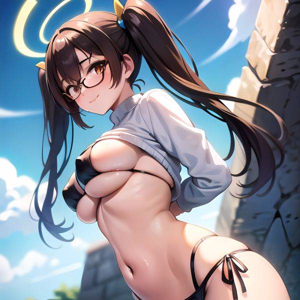 1girl Bikini Black Bikini Blue Archive Blue Sky Breasts Brown Eyes Brown Hair Closed Mouth Clothes Lift Cloud Covered Nipples, 1908569781 - AIHentai - aihentai.co on pornintellect.com