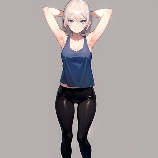 1girl Solo Tank Top Leggings Blue Eyes Standing Fully Clothed Pov Simple Background Arms Behind Head, 3829047634 - AIHentai - aihentai.co on pornintellect.com