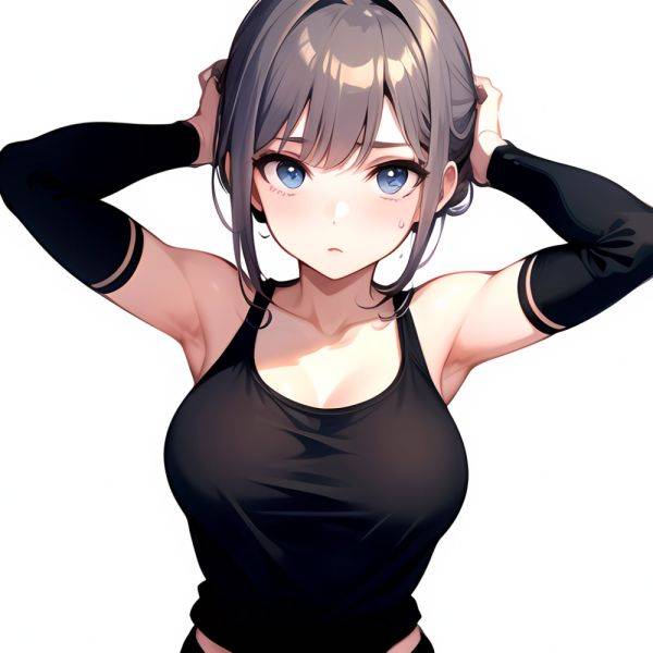 1girl Solo Tank Top Leggings Blue Eyes Standing Fully Clothed Pov Simple Background Arms Behind Head, 1281249529 - AIHentai - aihentai.co on pornintellect.com