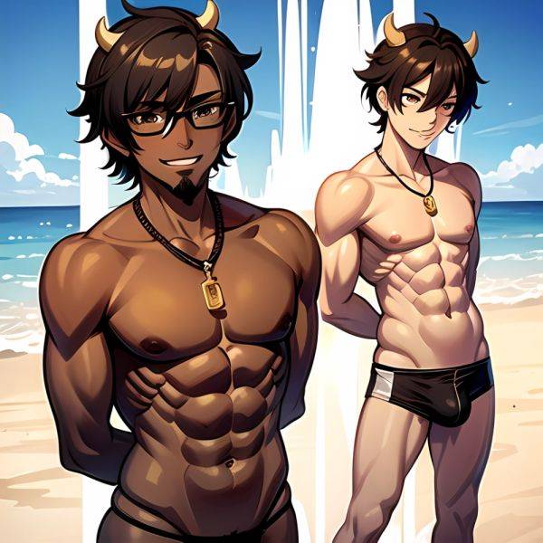 Naked Abs Adjusting Eyewear Atlas Vos Bara Beach Bracelet Brown Eyes Brown Hair Bulge Collarbone Commission Cow Horns Dark Skinn, 1544358789 - AIHentai - aihentai.co on pornintellect.com