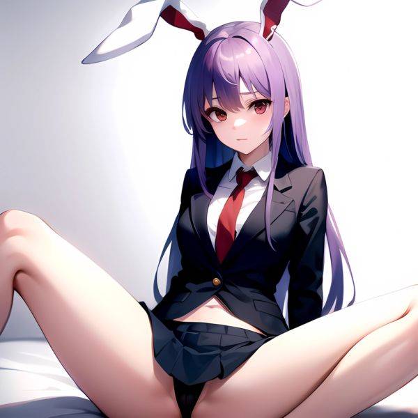 Ai Assisted Breasts Highres Medium Breasts Red Eyes Reisen Udongein Inaba Sitting Spread Legs Touhou, 3800007242 - AIHentai - aihentai.co on pornintellect.com