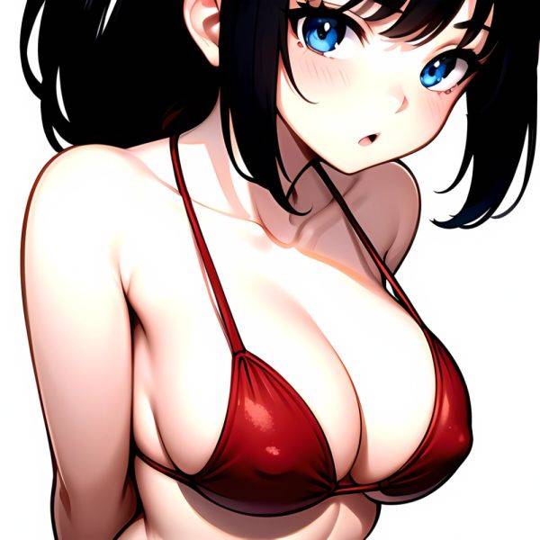 1girl O Absurdres Bikini Red Bikini Black Hair Blue Eyes Breasts Cleavage Collarbone Commentary Request Highres Large Breasts Lo, 738958423 - AIHentai - aihentai.co on pornintellect.com