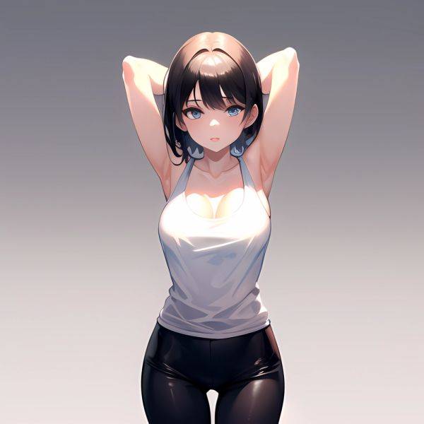 1girl Solo Tank Top Leggings Blue Eyes Standing Fully Clothed Pov Simple Background Arms Behind Head, 3747693472 - AIHentai - aihentai.co on pornintellect.com