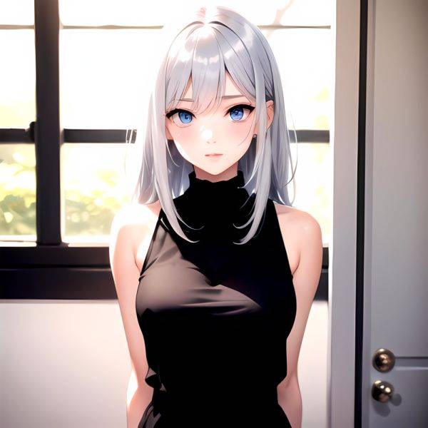 1girl Sexy Blue Eyes Silver Hair Arms Behind Back Facing The Camera Looking At The Camera, 8564826 - AIHentai - aihentai.co on pornintellect.com