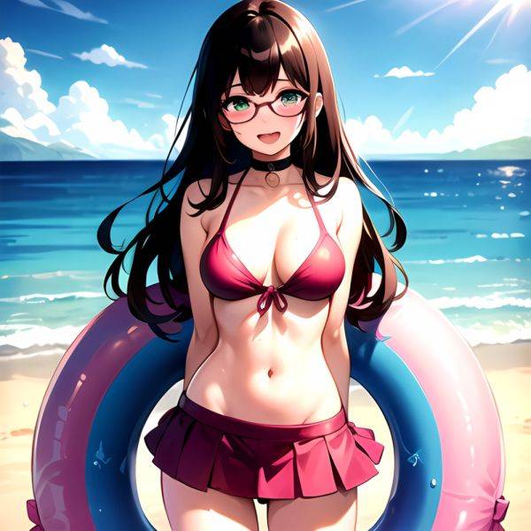 1girl D Bikini Bikini Bottom Aside Bikini Skirt Black Choker Blush Breasts Brown Hair Censored Choker Cleavage Clothing Aside Fr, 1238637253 - AIHentai - aihentai.co on pornintellect.com