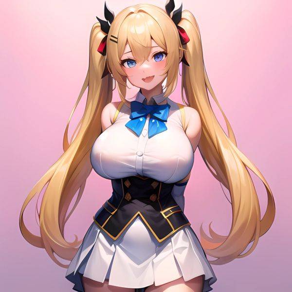 1girl Aymusk Belt White Skirt Blonde Hair Blue Eyes Blush Bow Bowtie Breasts Curvy Elbow Gloves Fang Gloves Gradient Background, 2323180738 - AIHentai - aihentai.co on pornintellect.com