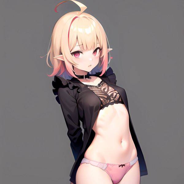 1girl Blonde Hair Frilled Panties Frills Highres Hip Bones Looking At Viewer Makaino Ririmu Multicolored Hair Navel Nijisanji No, 2992273653 - AIHentai - aihentai.co on pornintellect.com