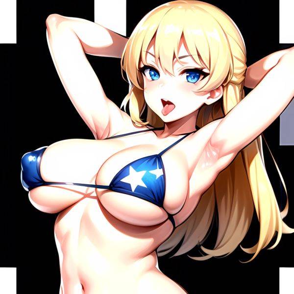 1girl American Flag Bikini Armpits Arms Behind Head Bikini Blonde Hair Blue Eyes Blush Breasts Covered Erect Nipples Flag Print, 4261449303 - AIHentai - aihentai.co - Usa on pornintellect.com