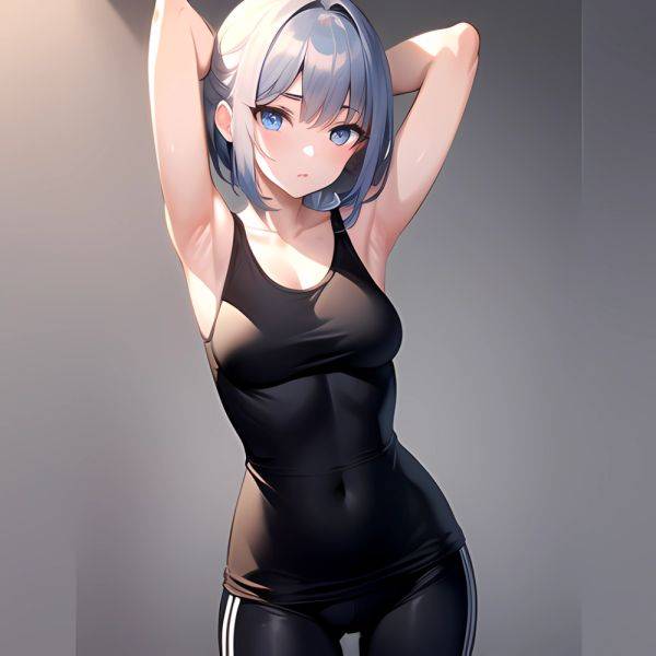 1girl Solo Tank Top Leggings Blue Eyes Standing Fully Clothed Pov Simple Background Arms Behind Head, 821733312 - AIHentai - aihentai.co on pornintellect.com