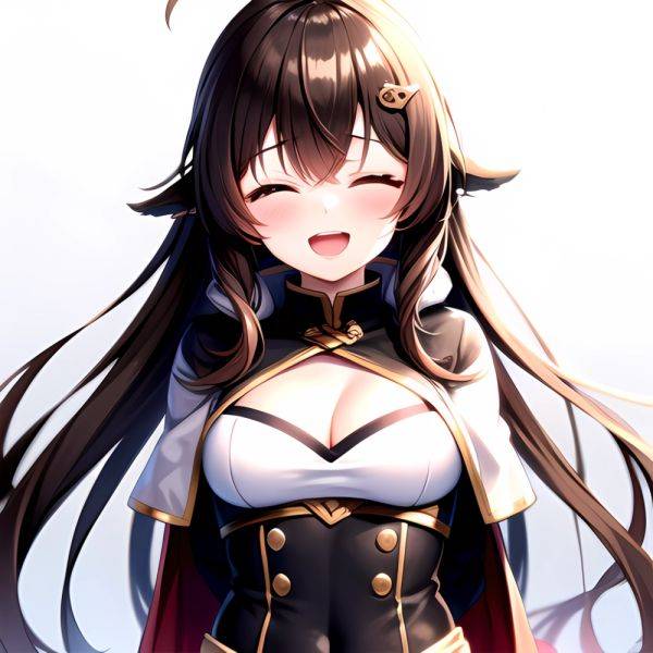 1girl D Ahoge Blush Brown Capelet Brown Cloak Brown Hair Capelet Cleavage Cutout Cloak Closed Eyes Clothing Cutout Crossed Bangs, 3617777500 - AIHentai - aihentai.co on pornintellect.com