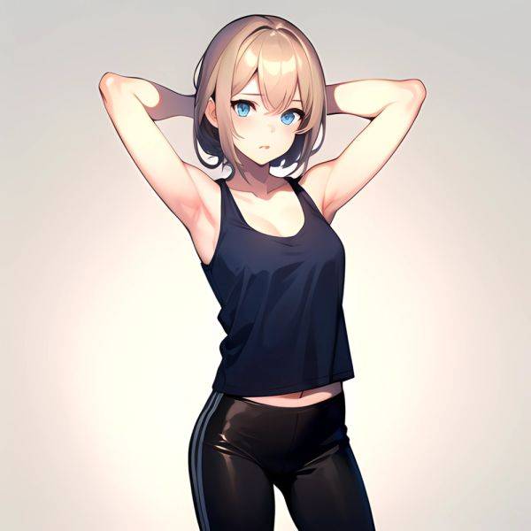 1girl Solo Tank Top Leggings Blue Eyes Standing Fully Clothed Pov Simple Background Arms Behind Head, 3997632658 - AIHentai - aihentai.co on pornintellect.com