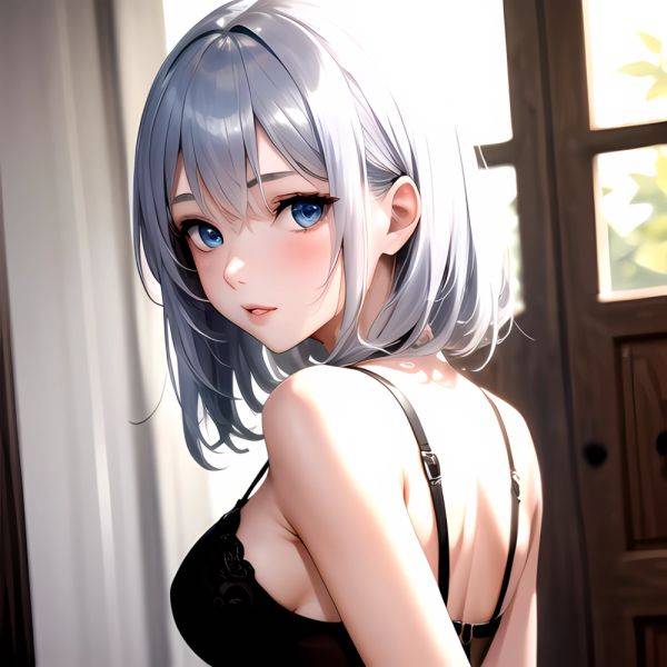 1girl Sexy Blue Eyes Silver Hair Arms Behind Back Facing The Camera Looking At The Camera, 365320203 - AIHentai - aihentai.co on pornintellect.com