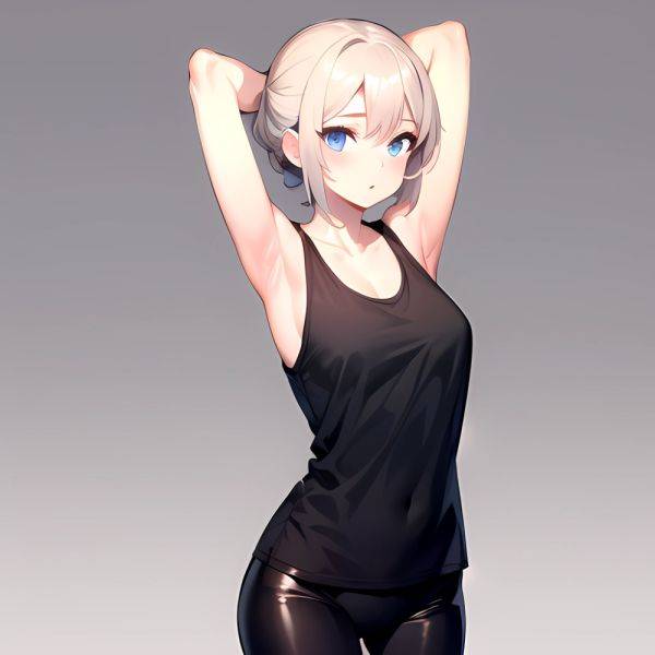 1girl Solo Tank Top Leggings Blue Eyes Standing Fully Clothed Pov Simple Background Arms Behind Head, 3000762913 - AIHentai - aihentai.co on pornintellect.com