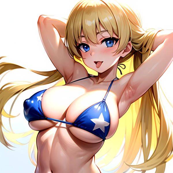 1girl American Flag Bikini Armpits Arms Behind Head Bikini Blonde Hair Blue Eyes Blush Breasts Covered Erect Nipples Flag Print, 2598966857 - AIHentai - aihentai.co - Usa on pornintellect.com