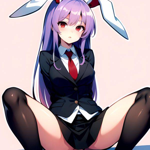 Ai Assisted Breasts Highres Medium Breasts Red Eyes Reisen Udongein Inaba Sitting Spread Legs Touhou Arms Behind Back White Outl, 3269779582 - AIHentai - aihentai.co on pornintellect.com