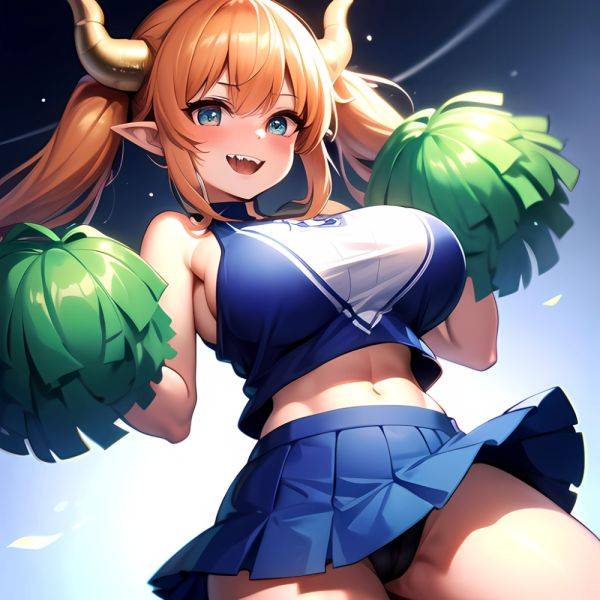 1girl Absurdres Blue Skirt Bluefrok Breasts Cheerleader Dragon Girl Dragon Horns Highres Holding Holding Pom Poms Horns Huge Bre, 1912696125 - AIHentai - aihentai.co on pornintellect.com