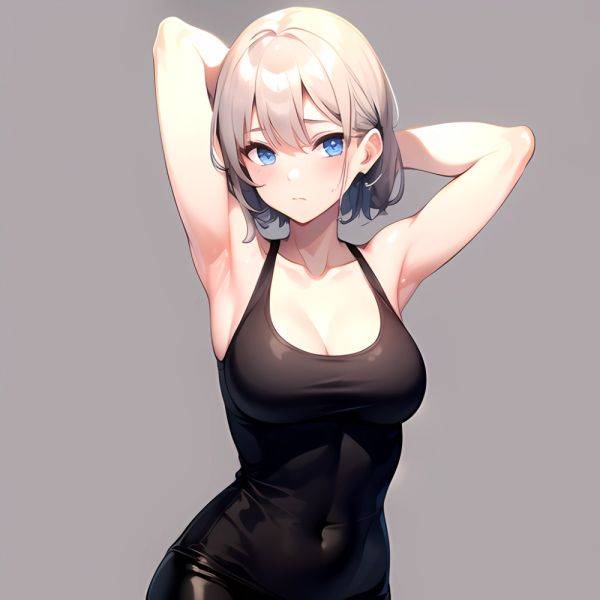 1girl Solo Tank Top Leggings Blue Eyes Standing Fully Clothed Pov Simple Background Arms Behind Head, 2451117455 - AIHentai - aihentai.co on pornintellect.com