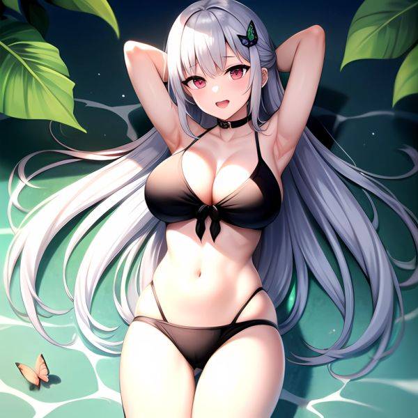 1girl D Bare Arms Bare Shoulders Bikini Black Bikini Breasts Bug Butterfly Butterfly Hair Ornament Choker Cleavage Feet Out Of, 3878466661 - AIHentai - aihentai.co on pornintellect.com