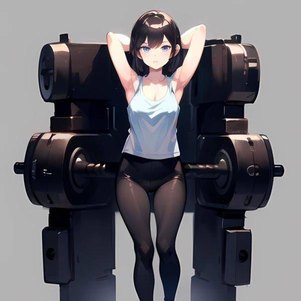 1girl Solo Tank Top Leggings Blue Eyes Standing Fully Clothed Pov Simple Background Arms Behind Head, 3578541125 - AIHentai - aihentai.co on pornintellect.com