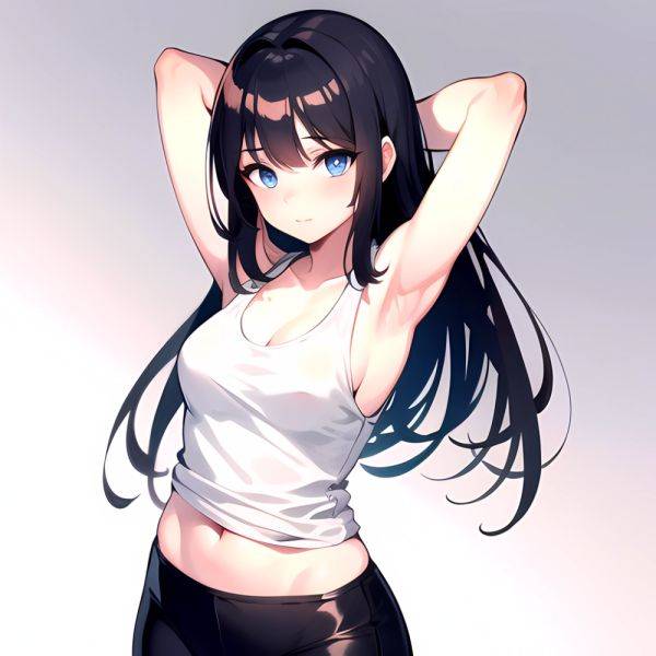 1girl Solo Tank Top Leggings Blue Eyes Standing Fully Clothed Pov Simple Background Arms Behind Head, 3373669996 - AIHentai - aihentai.co on pornintellect.com