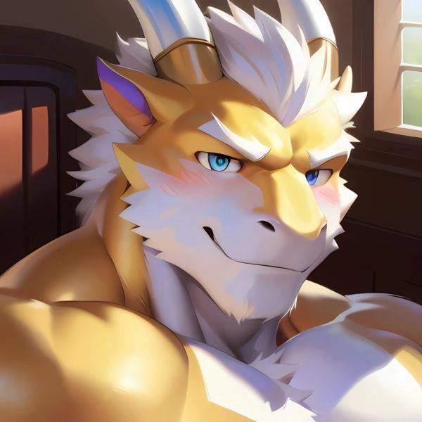 Male Anthro Muscle Kemono Dragon Penis Yellow Body Furry Blush White Mane Horns Chunie Meesh Kiyosan Sigma X Bara Detailed, 1996854819 - AIHentai - aihentai.co on pornintellect.com