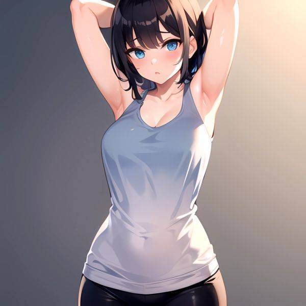 1girl Solo Tank Top Leggings Blue Eyes Standing Fully Clothed Pov Simple Background Arms Behind Head, 3054858073 - AIHentai - aihentai.co on pornintellect.com