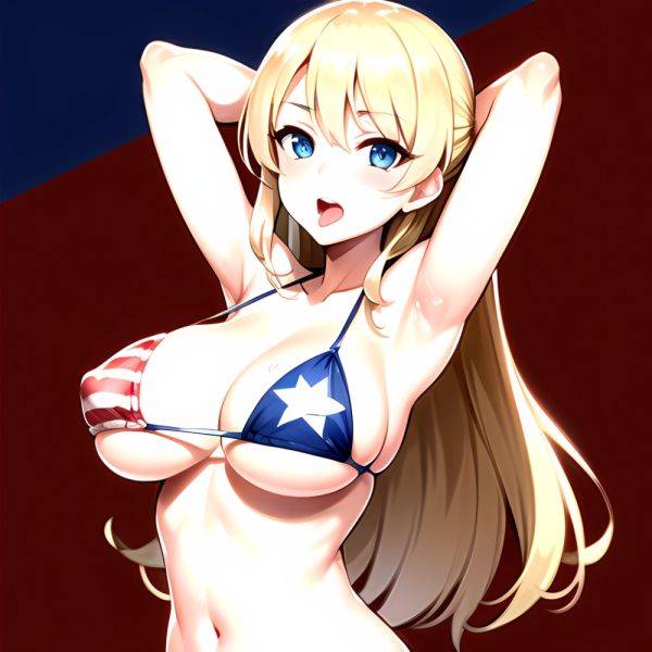 1girl American Flag Bikini Armpits Arms Behind Head Bikini Blonde Hair Blue Eyes Blush Breasts Covered Erect Nipples Flag Print, 3093917012 - AIHentai - aihentai.co - Usa on pornintellect.com