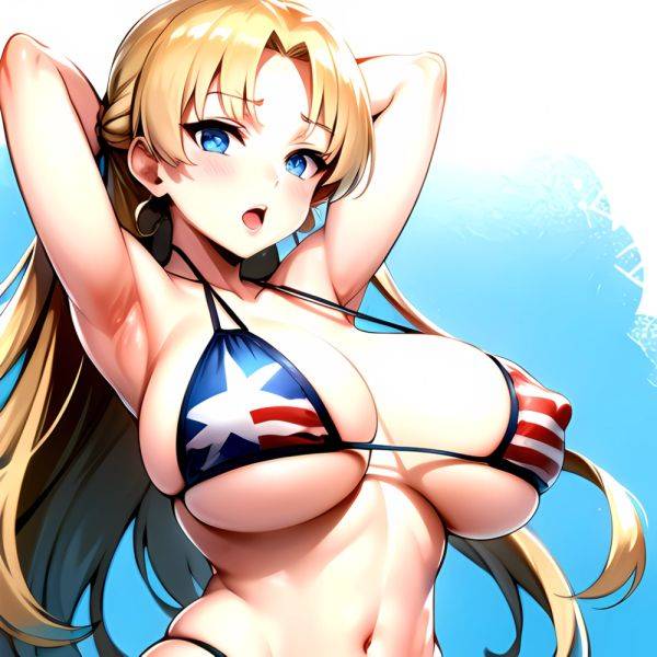 1girl American Flag Bikini Armpits Arms Behind Head Bikini Blonde Hair Blue Eyes Blush Breasts Covered Erect Nipples Flag Print, 565642740 - AIHentai - aihentai.co - Usa on pornintellect.com