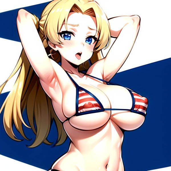 1girl American Flag Bikini Armpits Arms Behind Head Bikini Blonde Hair Blue Eyes Blush Breasts Covered Erect Nipples Flag Print, 3882127120 - AIHentai - aihentai.co - Usa on pornintellect.com