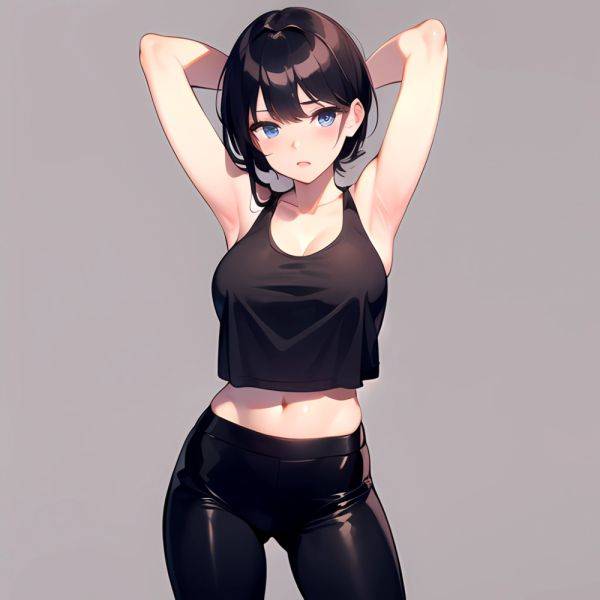 1girl Solo Tank Top Leggings Blue Eyes Standing Fully Clothed Pov Simple Background Arms Behind Head, 172771932 - AIHentai - aihentai.co on pornintellect.com